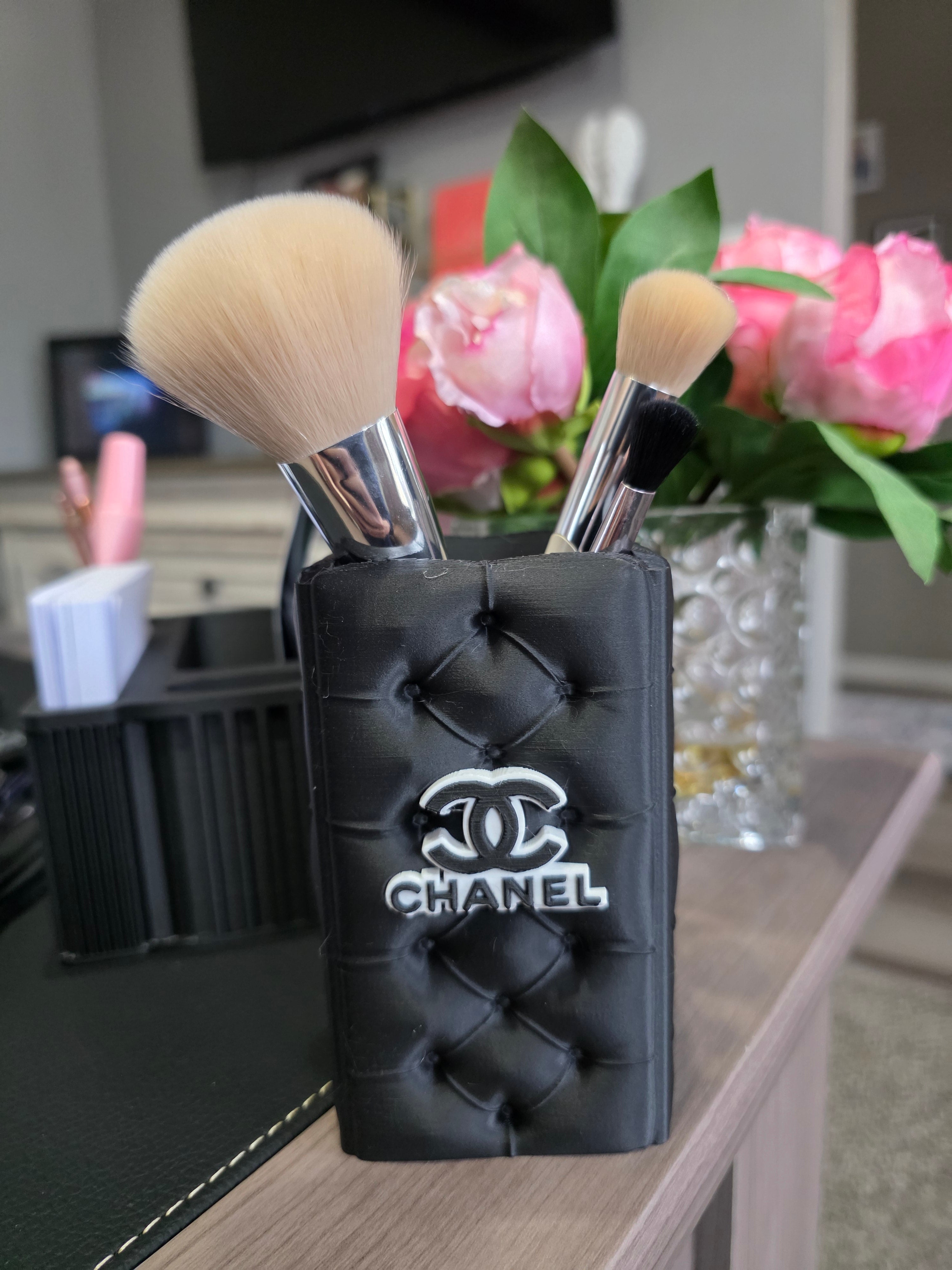 Black Quilted CC makeup brush or Pen holder